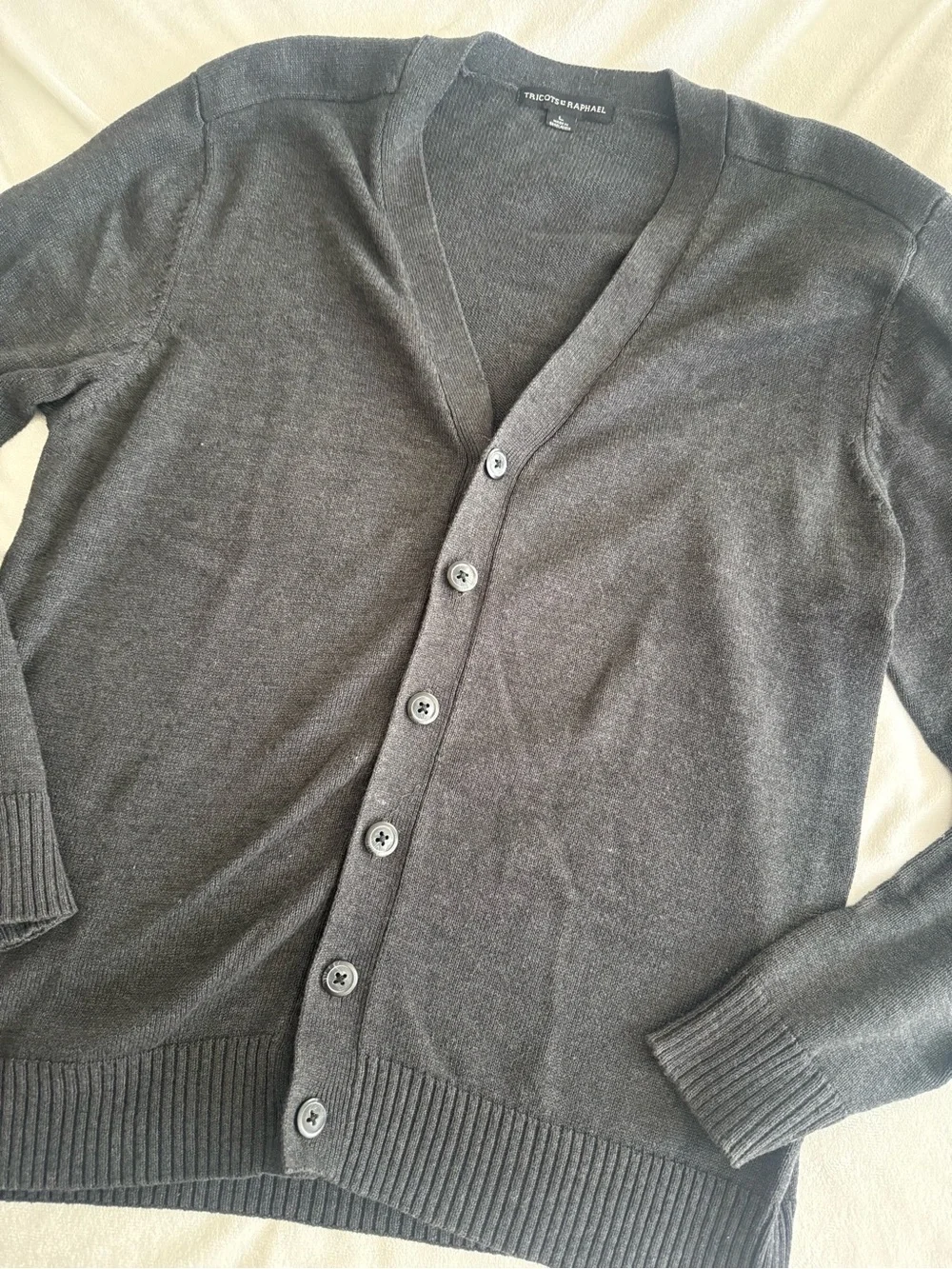 Tricots St Raphael Men's Dark Charcoal Button V-Neck Cardigan